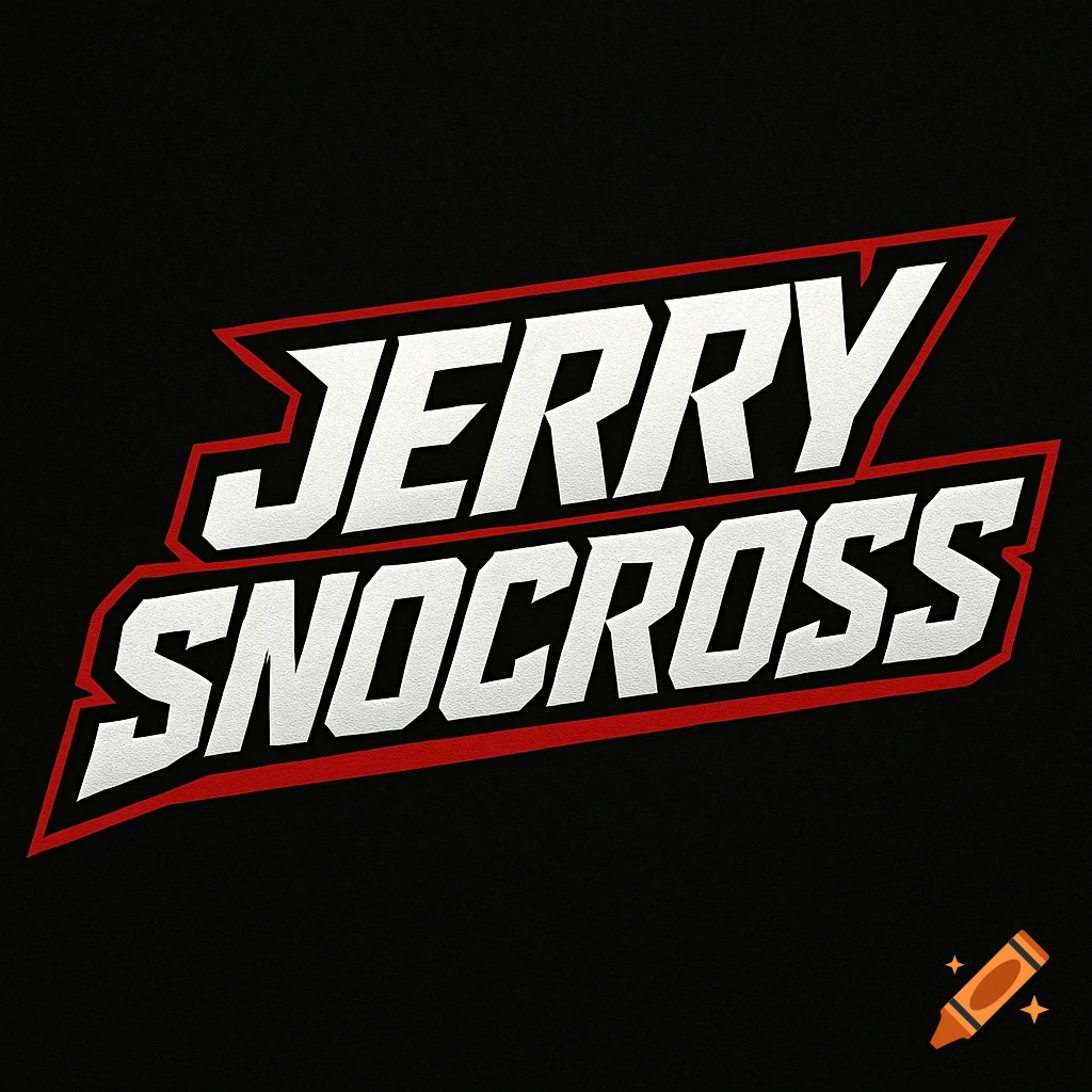 A bold, aggressive motorsports-style logo for 'Jerry Snocross' with white text and red outlines on a black background.