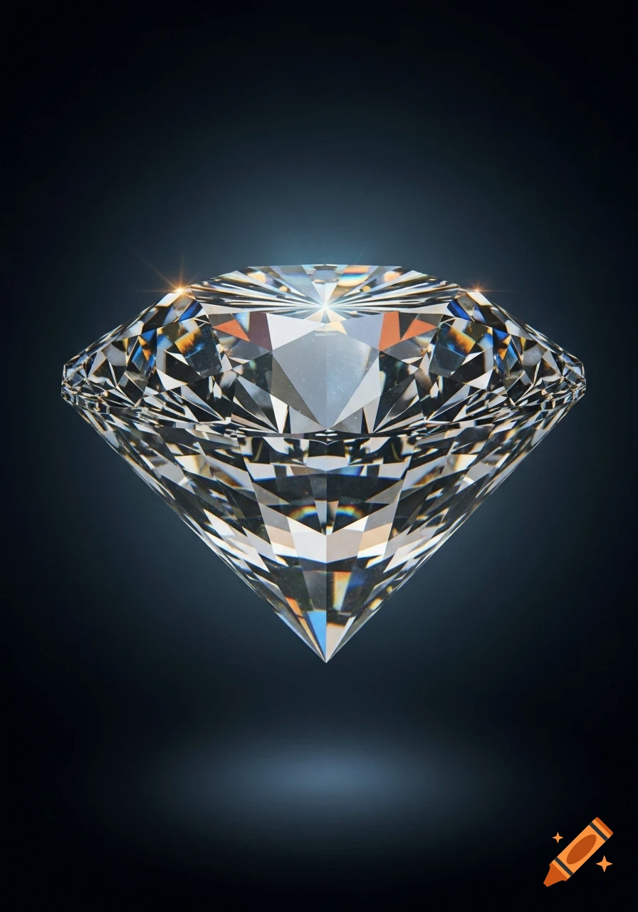 A sparkling, perfectly cut diamond against a dark background, reflecting light with rainbow hues.