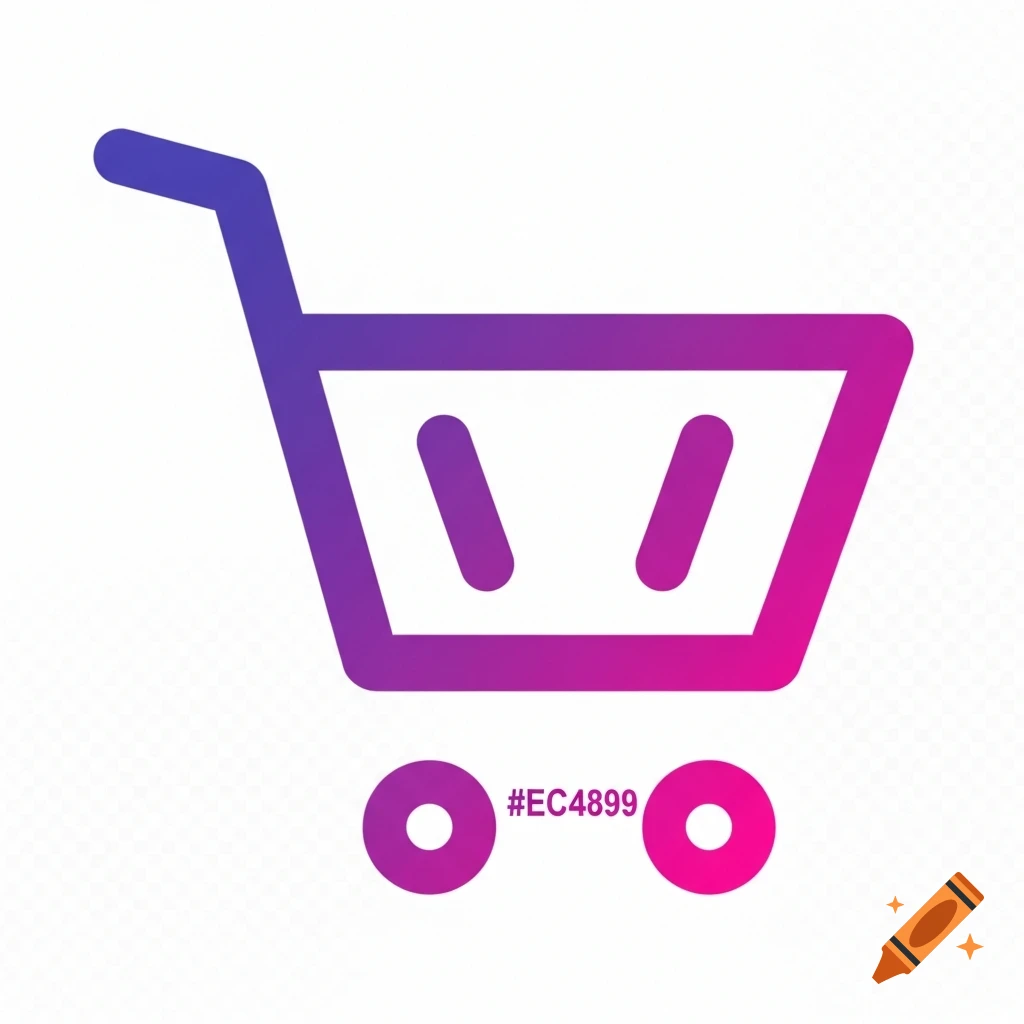 A purple and pink gradient shopping cart icon with thick lines in a modern flat design style, featuring the color code #EC4899.