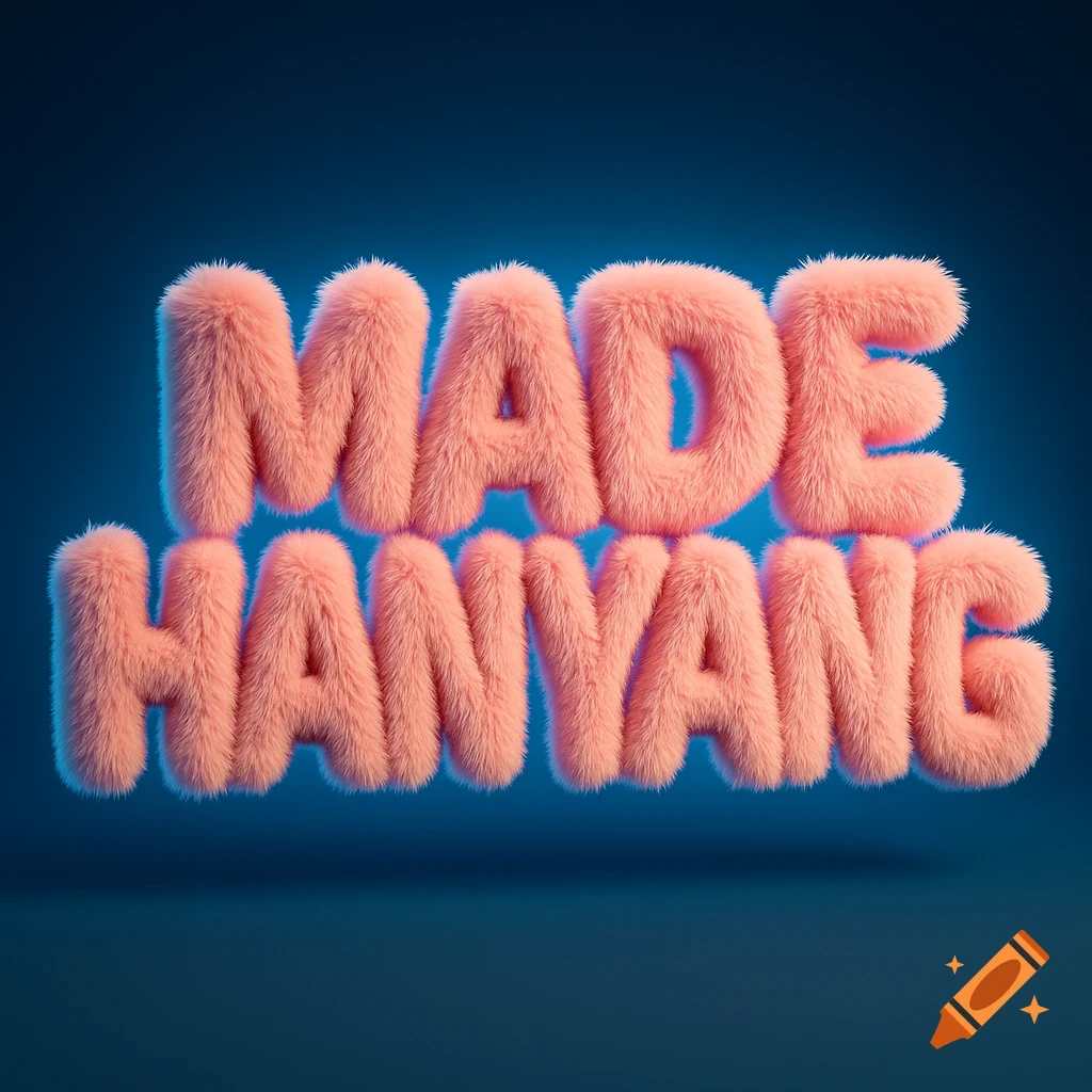 Fluffy pink text spelling 'MADE HANYANG' with a neon blue glow against a dark background.