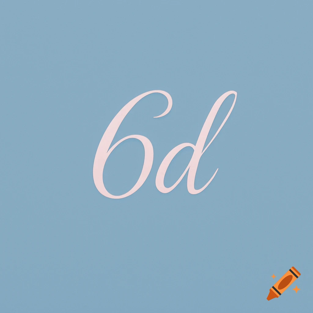 The characters '6d' in a flowing light pink script font against a solid light blue background.