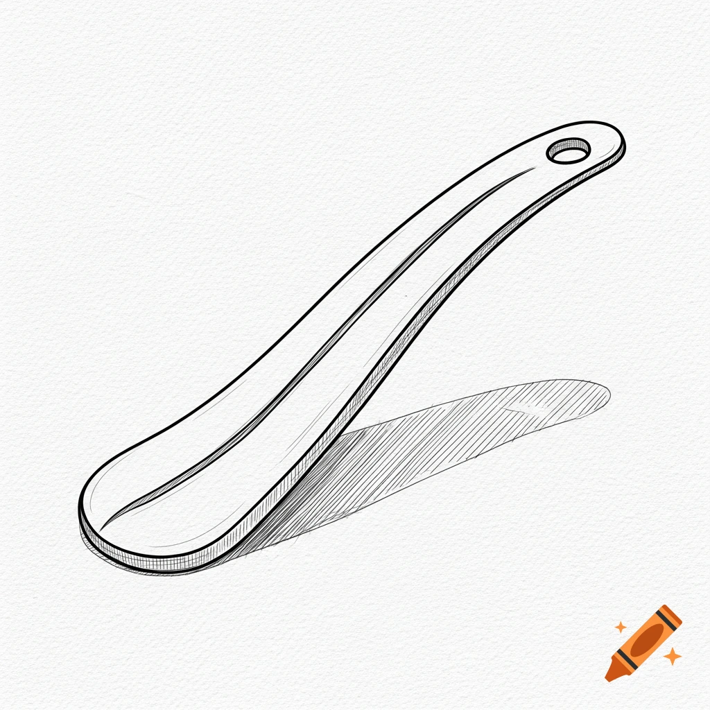 A black and white line drawing of a book page holder with a thumb hole, casting a cross-hatched shadow.