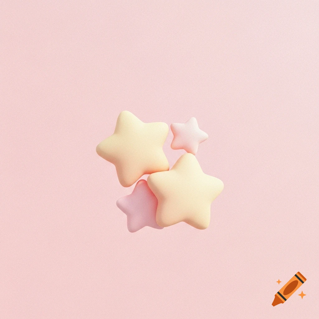Soft pastel yellow and pink rounded stars on a minimal pink background with subtle grain.
