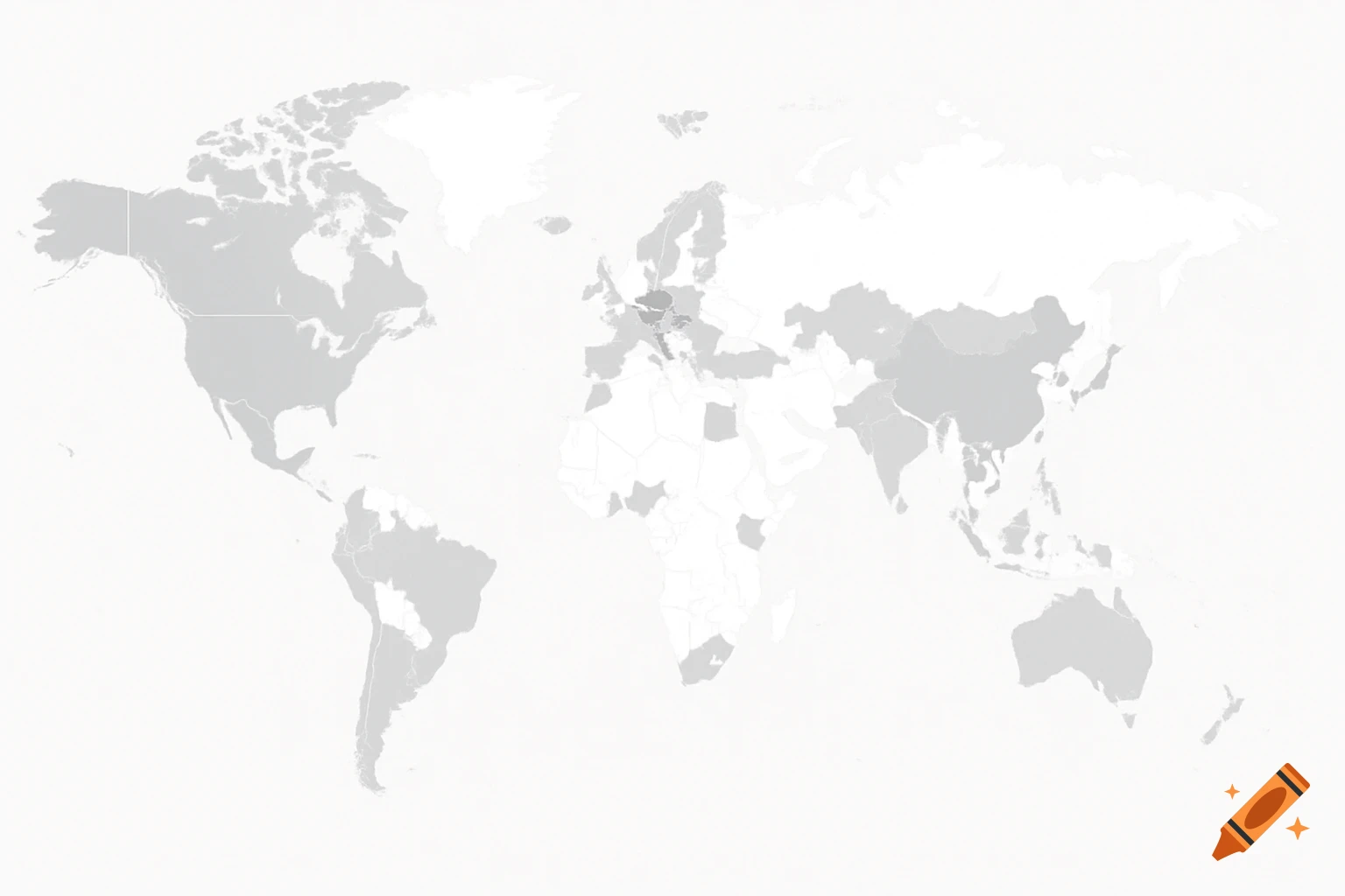 A white world map with several countries, including the US, Canada, China, and Australia, shaded in grey.