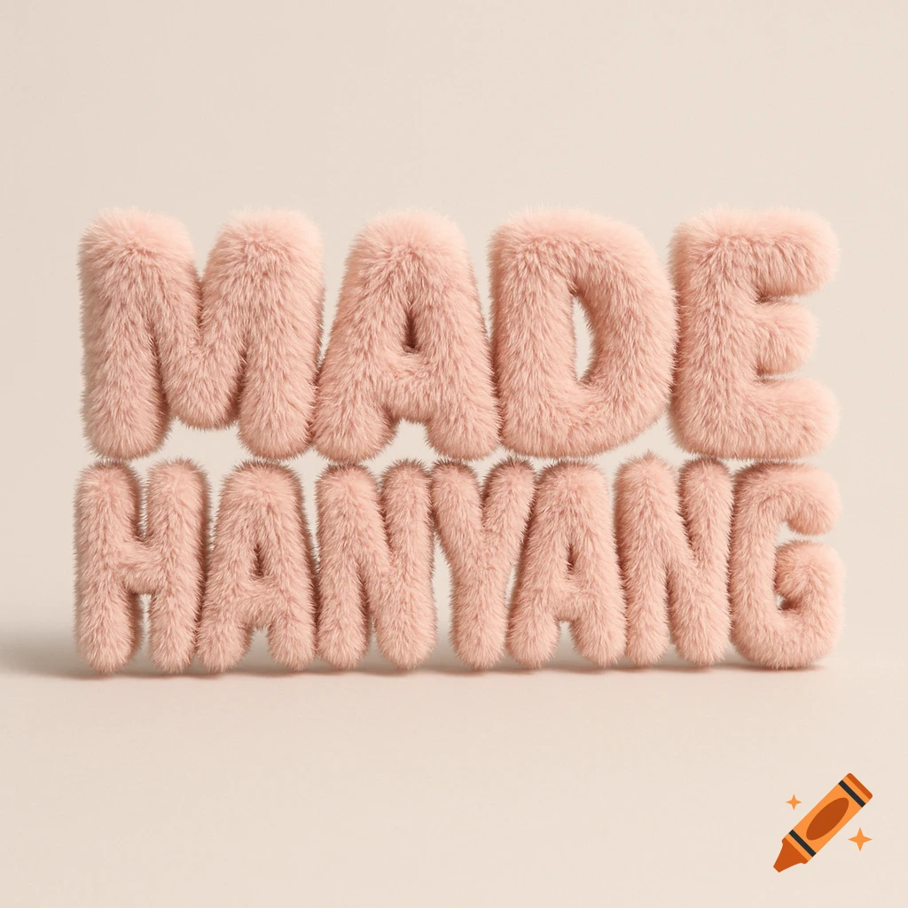 Pink fluffy 3D text spelling 'MADE HANYANG' on a light background.