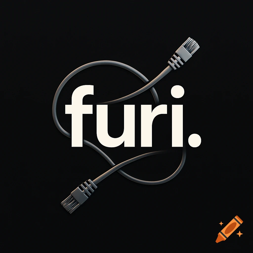 Logo with the word 'furi.' intertwined with two network ethernet cables on a black background.