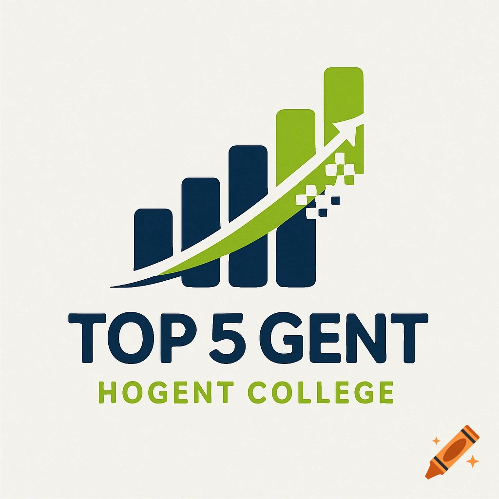 Logo for Top 5 Gent HoGent College featuring a rising bar chart in green and blue.