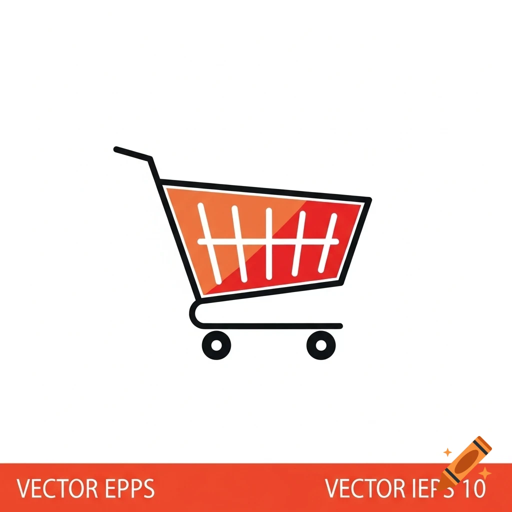 A minimalistic vector icon of a shopping cart with a reddish-orange gradient interior, on a white background.