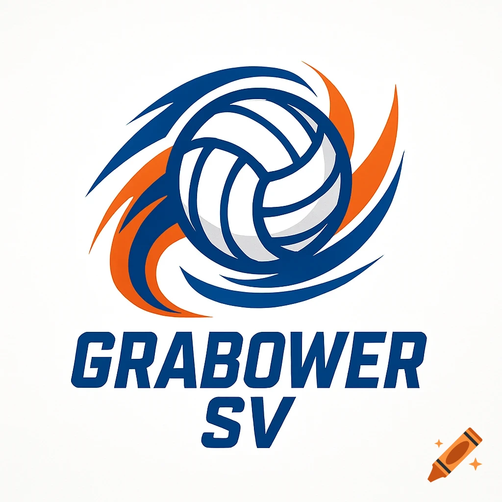 Blue and orange volleyball club logo for Grabower SV, featuring a stylized volleyball with dynamic elements.