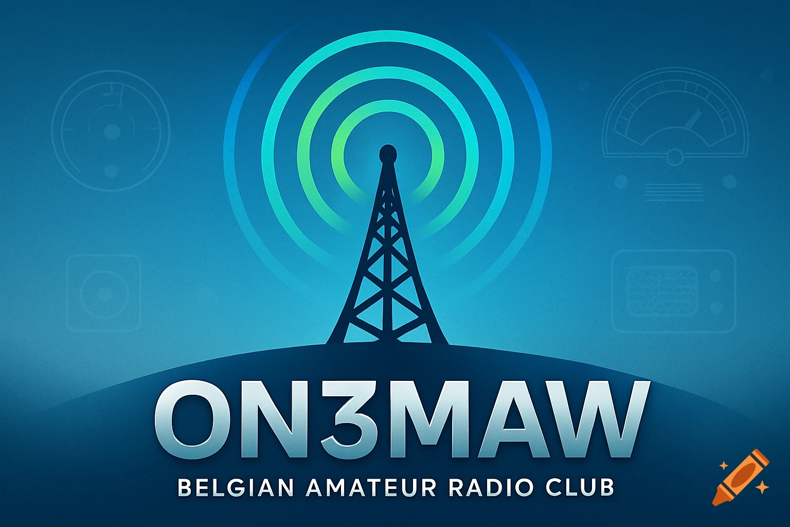 A stylized blue and green logo featuring a radio tower emitting radio waves, with the text 'ON3MAW BELGIAN AMATEUR RADIO CLUB' below it.