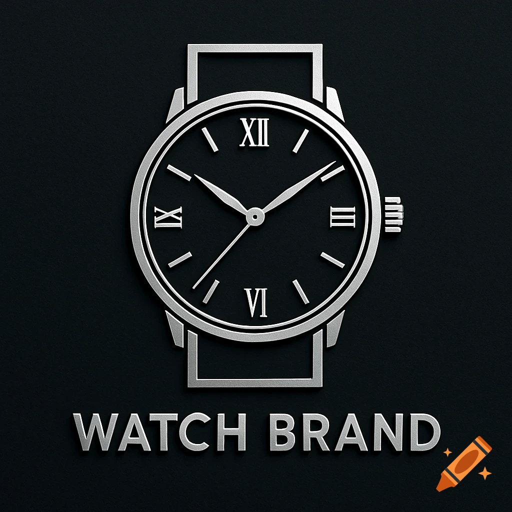A silver outline logo of a classic wristwatch with Roman numerals, set against a dark gray background, with "WATCH BRAND" text below.