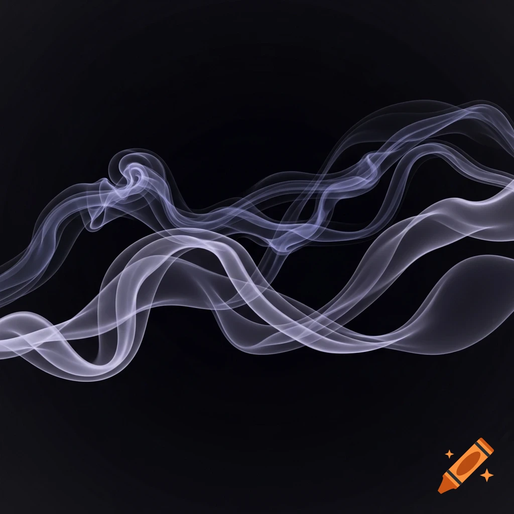 Swirling translucent smoke forms on a dark background, in a modern art style.