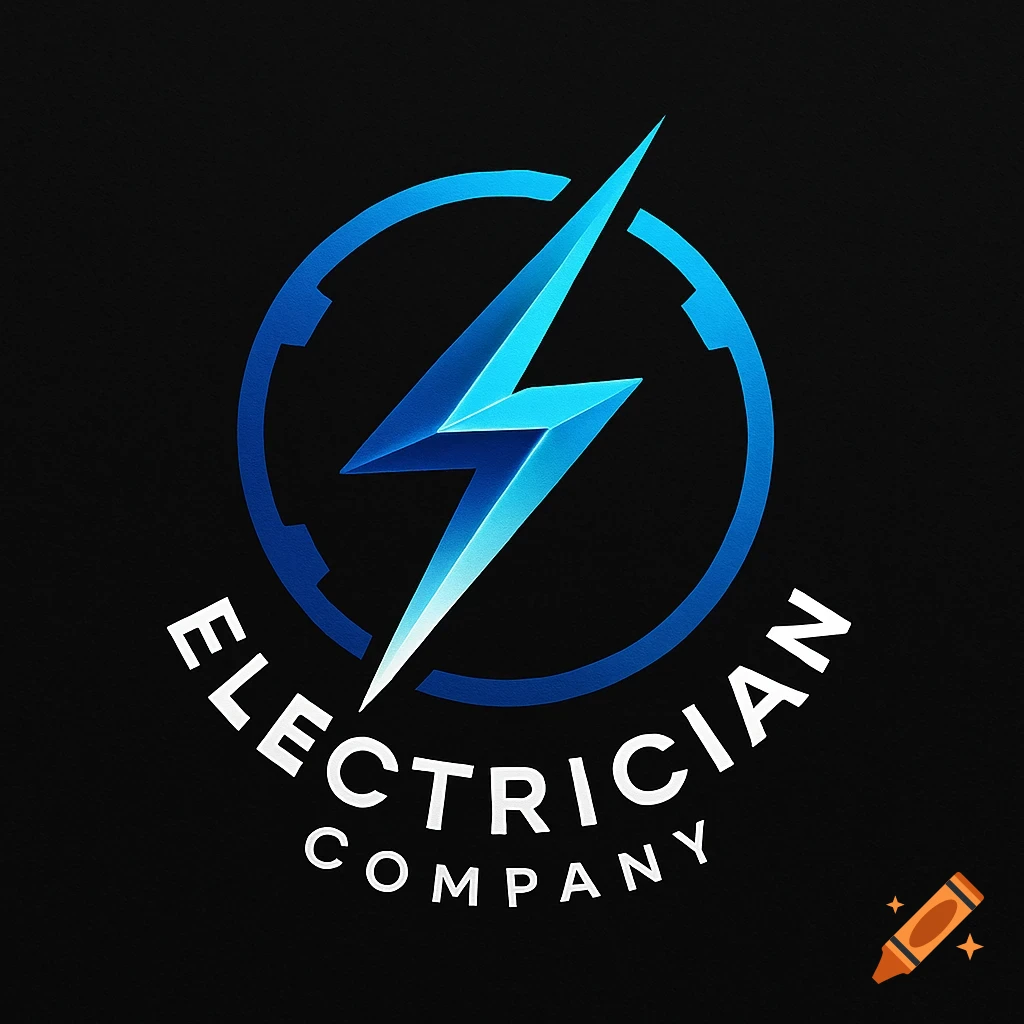 Blue lightning bolt logo inside a dark blue outlined circle with the words 'ELECTRICIAN COMPANY' on a black background.