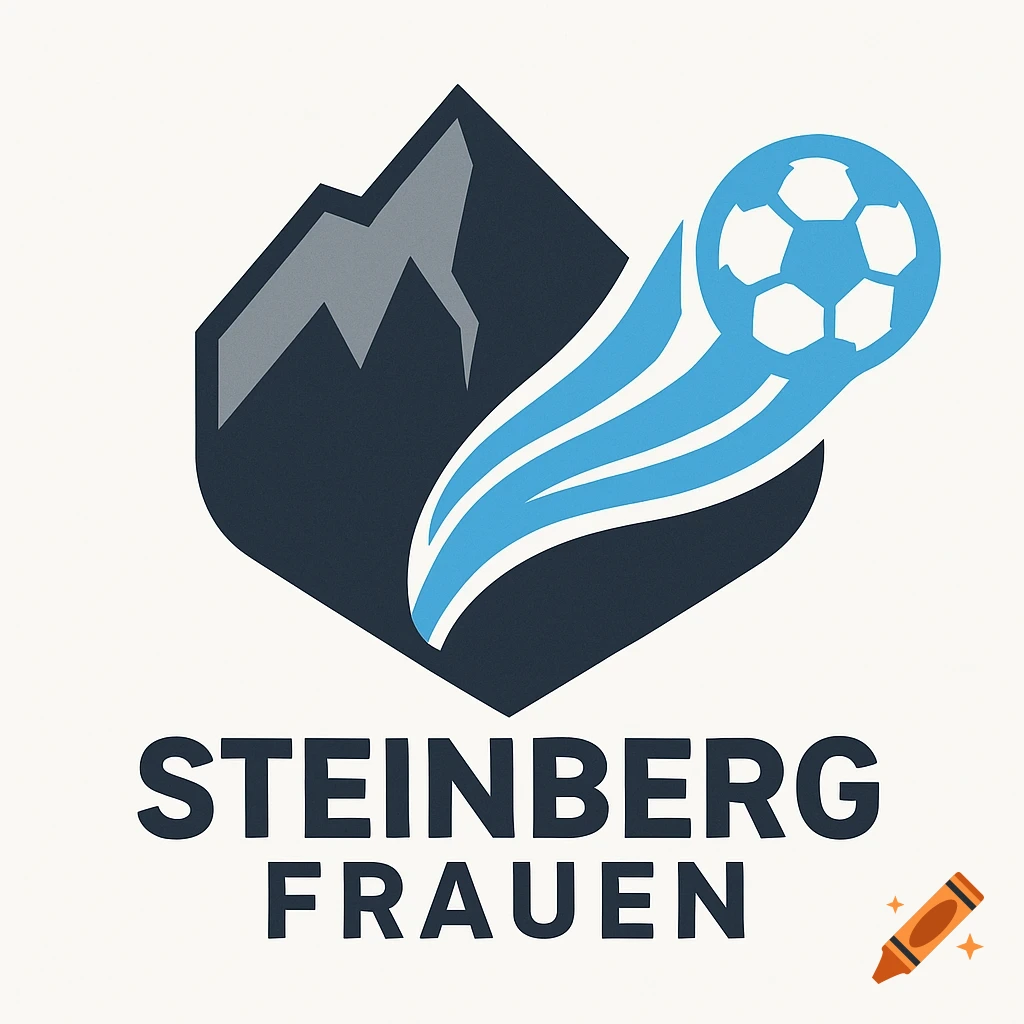 Logo of a dark blue geometric mountain with a light blue football emerging from it, above 'STEINBERG FRAUEN' text.