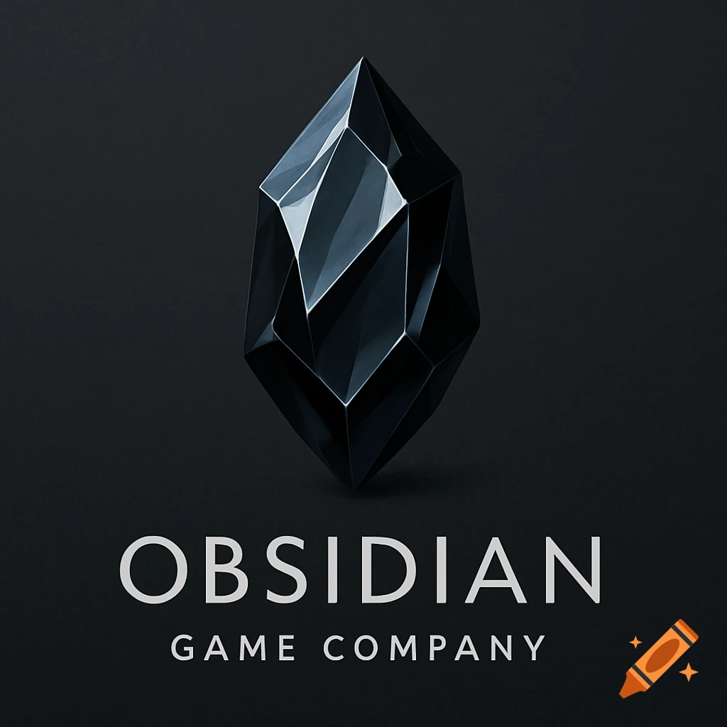 Modern logo featuring a dark, faceted obsidian crystal above the text 'OBSIDIAN GAME COMPANY' on a black background.