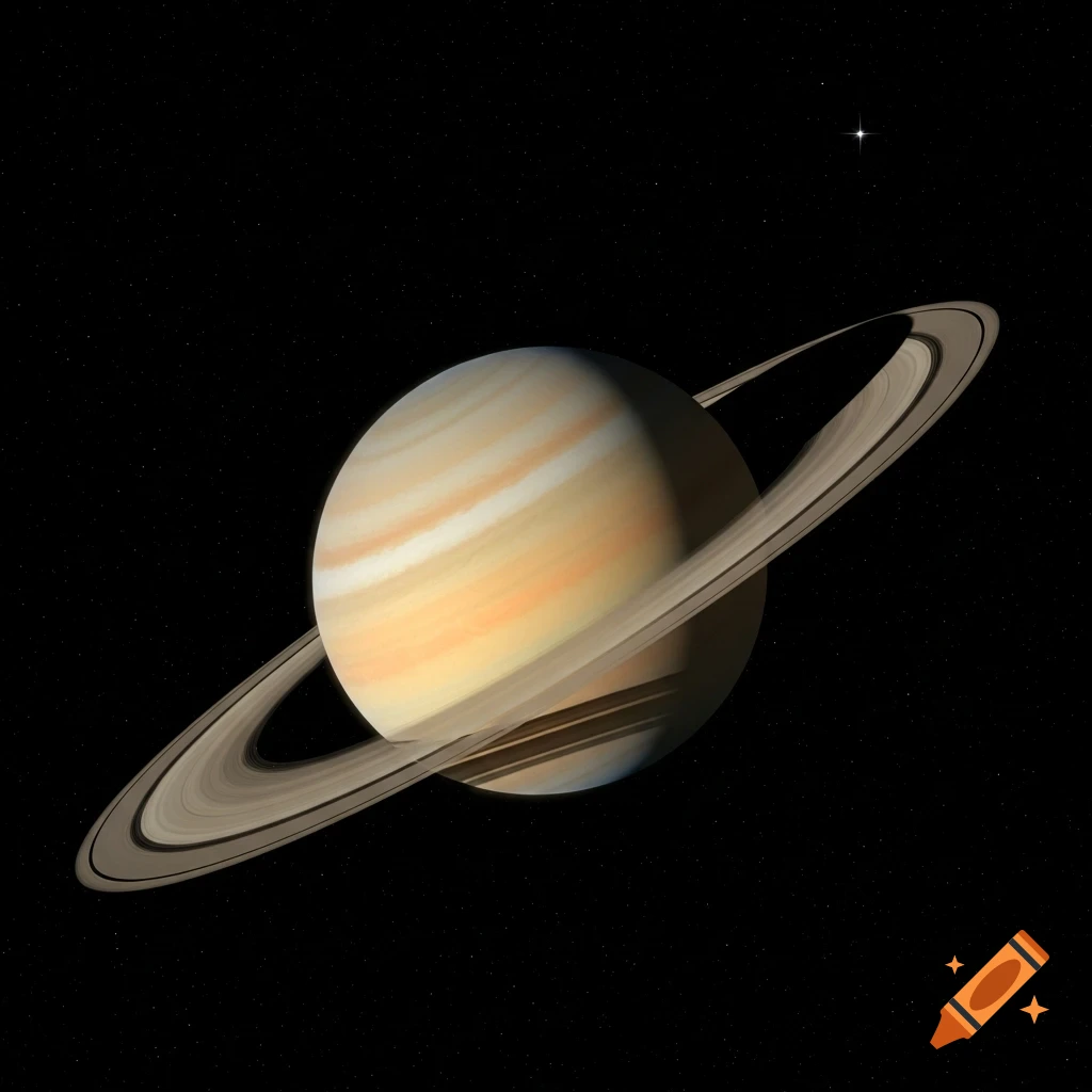 The planet Saturn with its prominent rings against a dark, star-filled space.