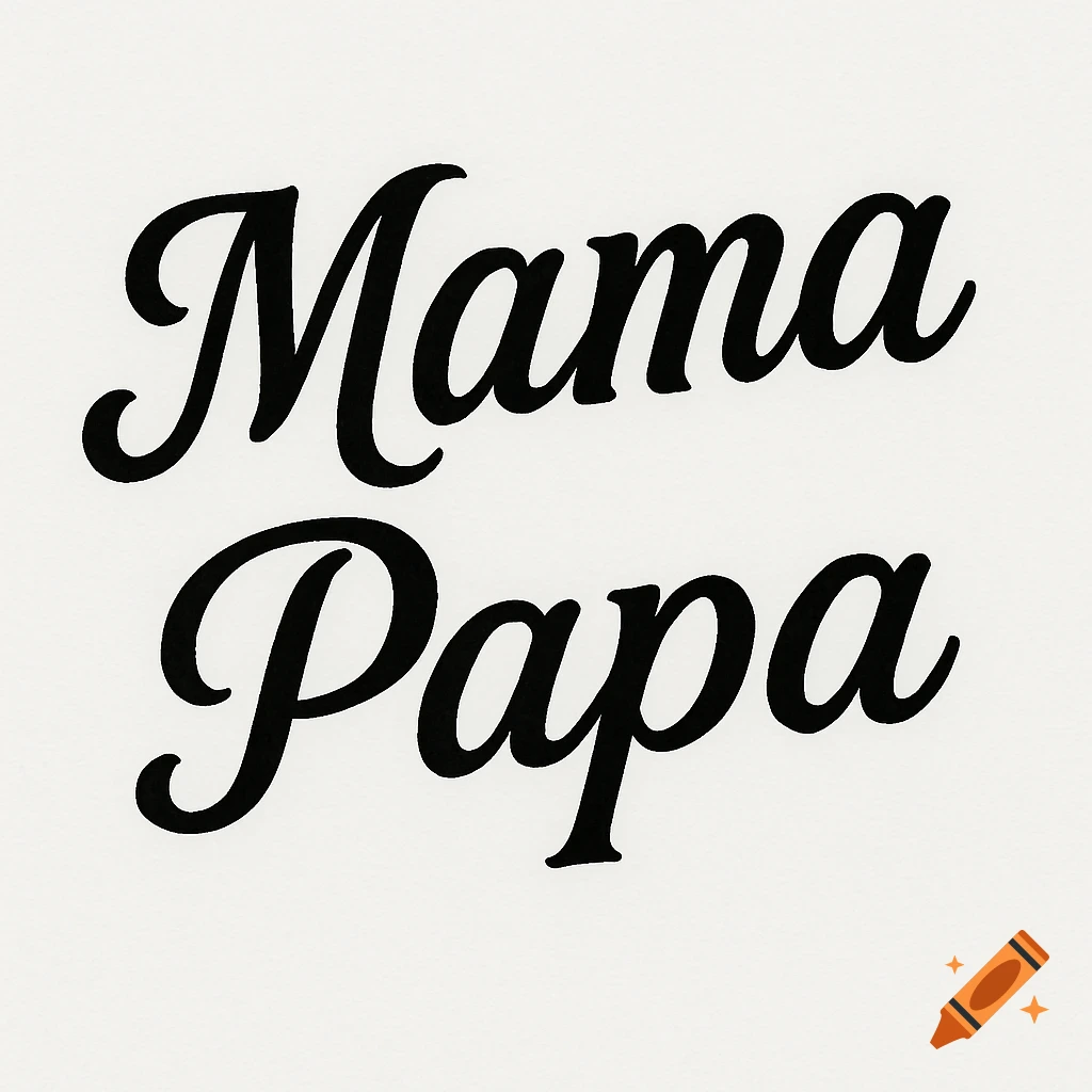 Black script text 'Mama Papa' arranged vertically on a plain white background, in a clean, bold tattoo design style.