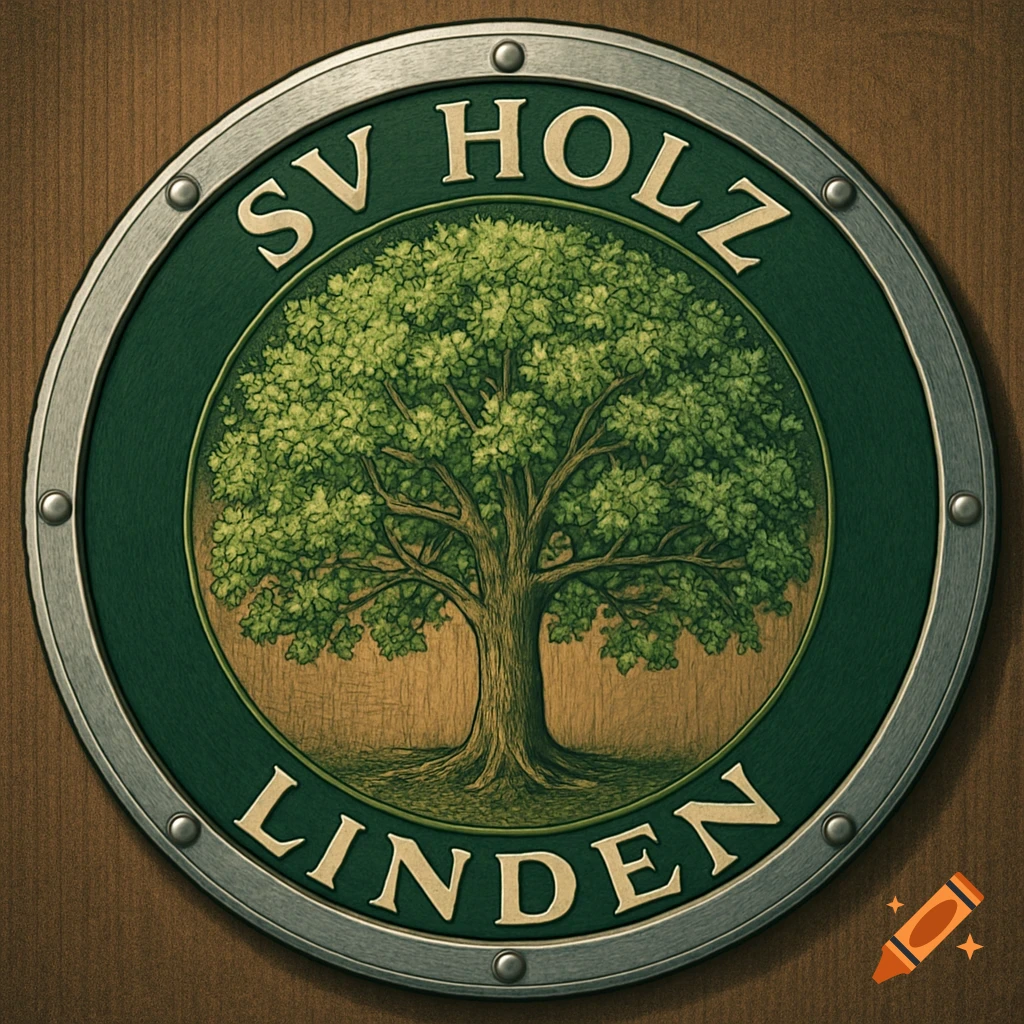 A round green and silver emblem featuring a stylized tree in the center, encircled by the text "SV HOLZ LINDEN".