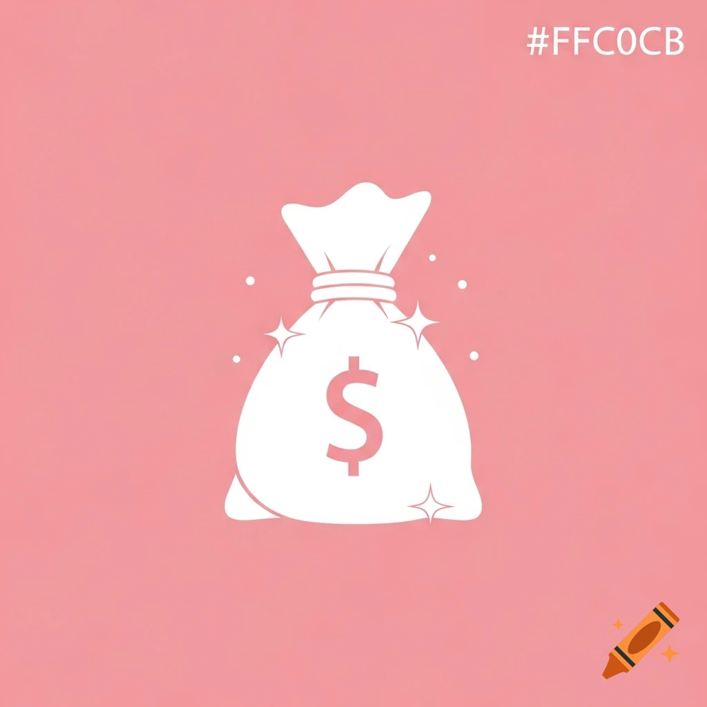 A minimalist digital icon featuring a white money bag with a dollar ...