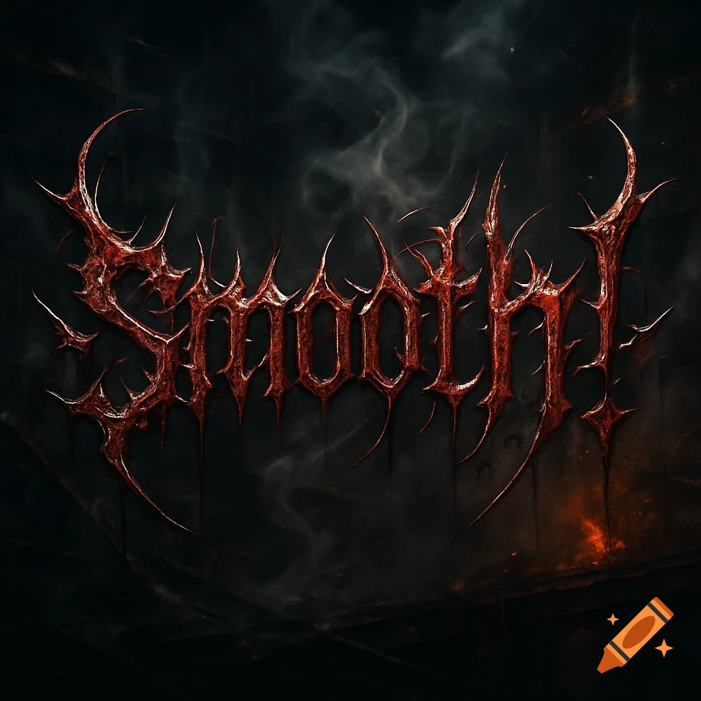 Red, spiky 'Smooth!' logo in a brutal death metal style on a dark, smoky background.