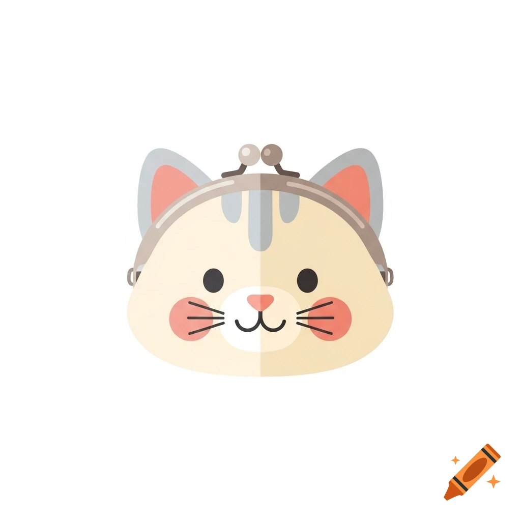 A cute, cartoonish cat-shaped coin purse with a metal clasp closure, featuring gray stripes and pink cheeks, on a white background.