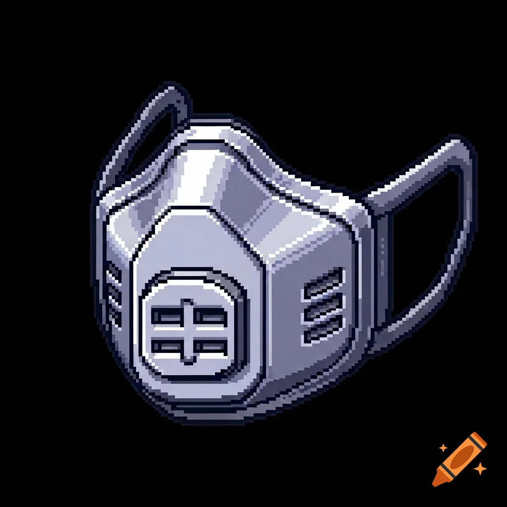 A 16-bit pixel art dust mask icon with a metallic sheen, against a black background.