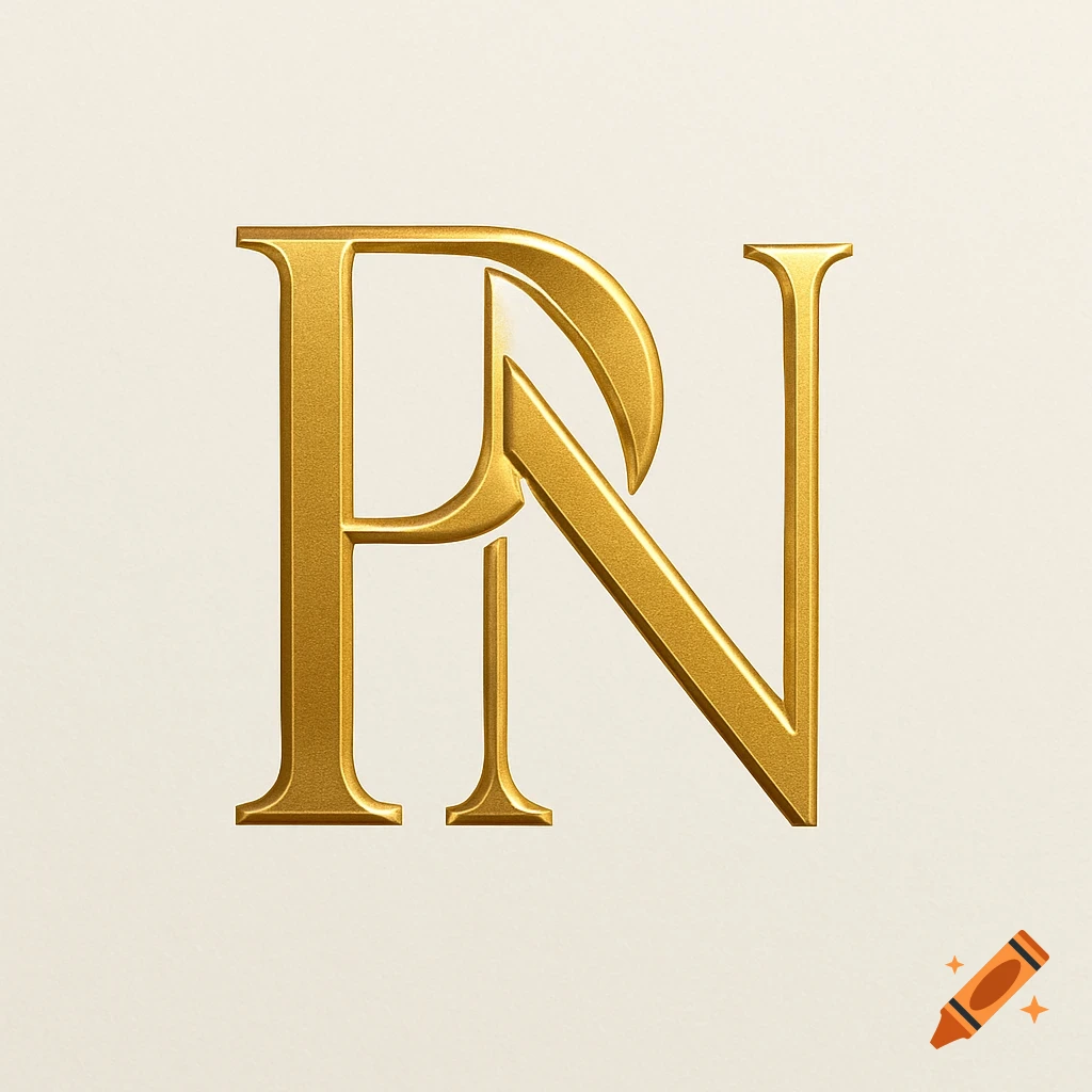 A sophisticated gold monogram logo featuring the intertwined letters 'P' and 'N' on a light, subtle background.