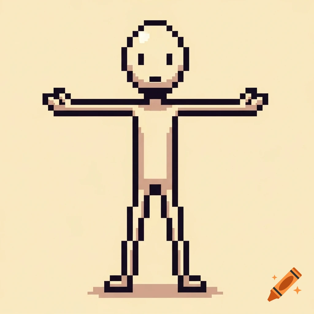 Medium-detail pixel art stickman in a T-pose with simple shading on a neutral background.