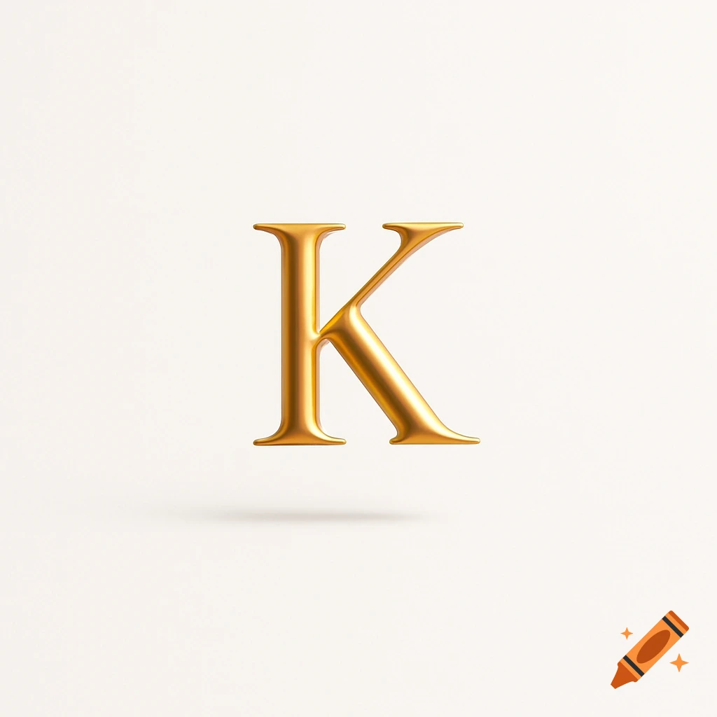 A smooth, golden capital letter 'K' with metallic luster and reflections, floating over a pure white background with a soft shadow.