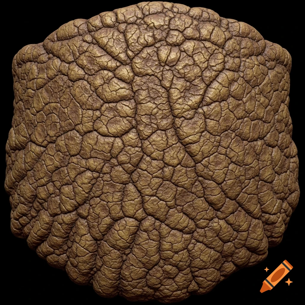Detailed brown and gold texture resembling cracked, mummified skin or dry earth against a black background.