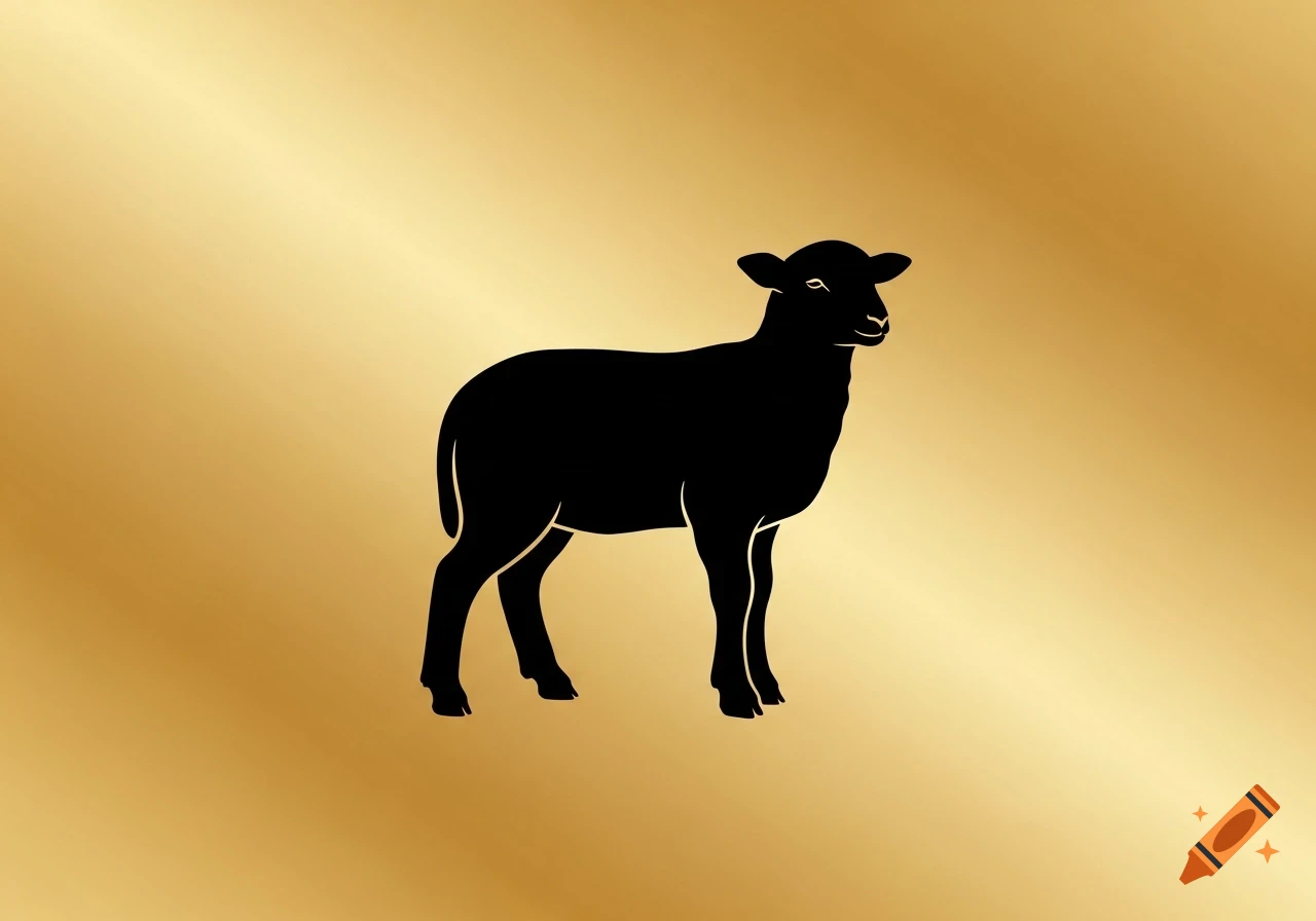 Black lamb silhouette on a golden gradient background.