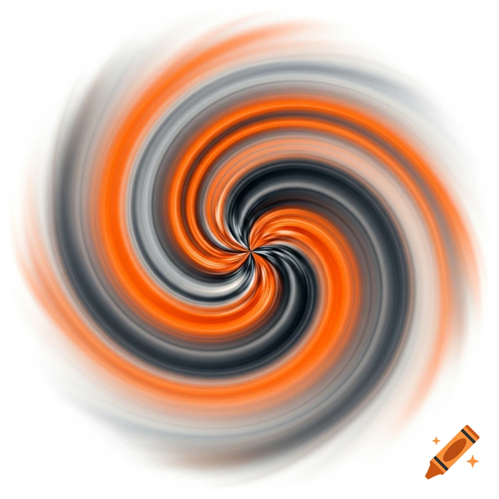 A vibrant swirl of bright orange and dark grey emanating from the center, against a soft white background.