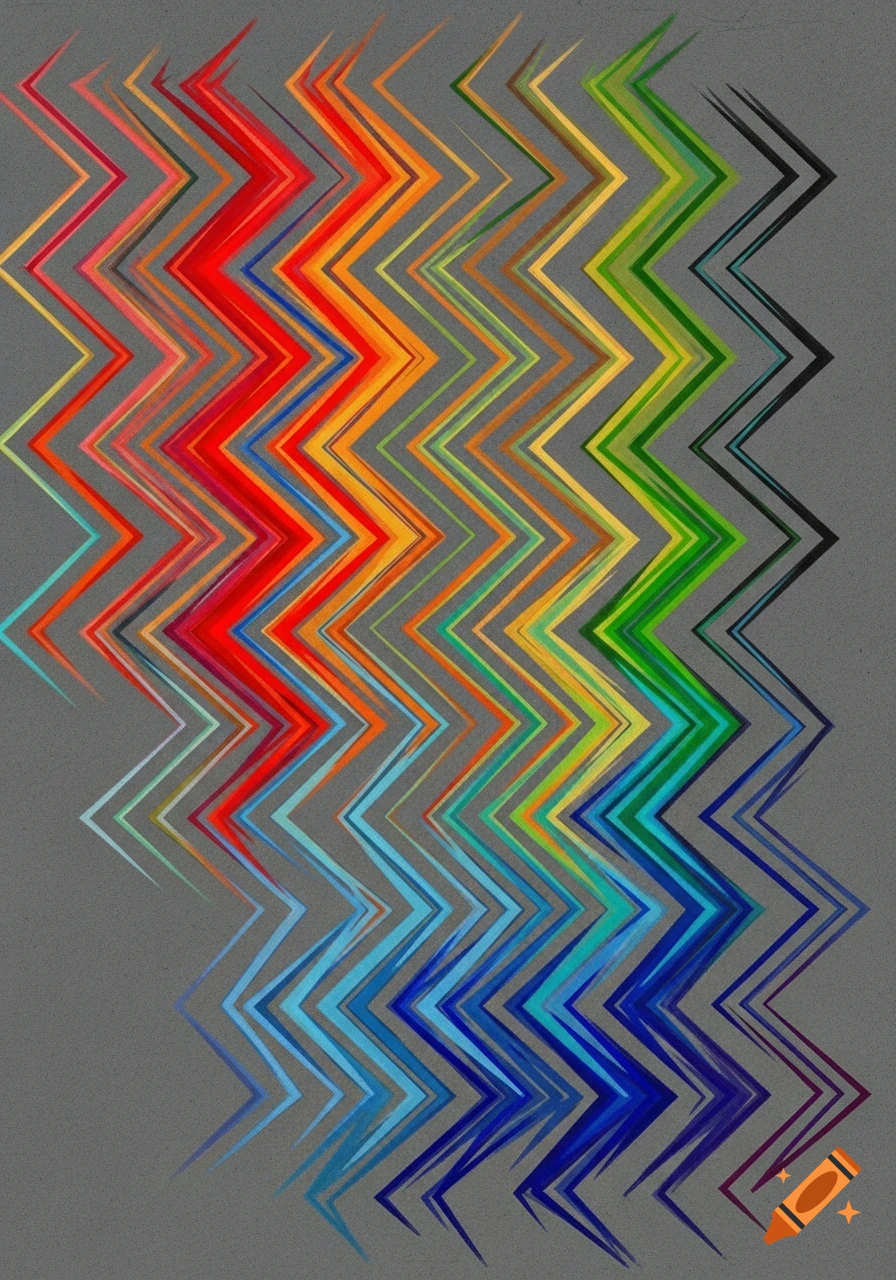 Colorful zigzags forming a spectrum across a grey background.