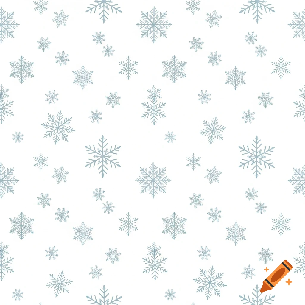 Seamless winter pattern with scattered blue snowflakes of varying sizes and designs on a white background.