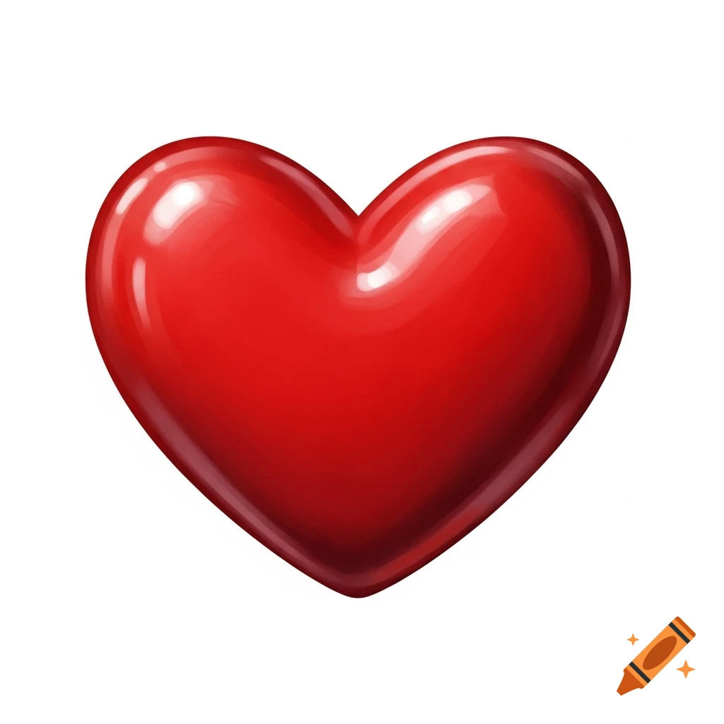 A glossy, plump red heart with subtle shading and highlights, centered on a white background.