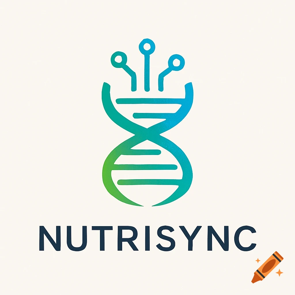 A logo featuring a green and blue gradient DNA helix combined with circuit board elements, with the word NUTRISYNC below.