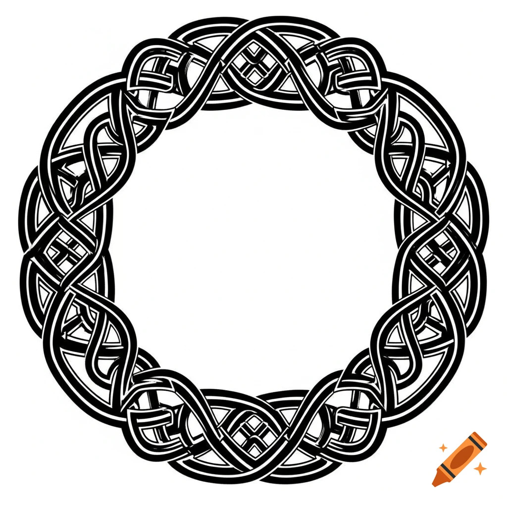 Intricate black and white circular Celtic knot design.