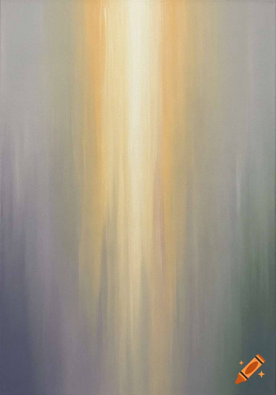 An abstract oil painting with vertical strokes of soft golden light, muted lavender, cream, and sage, creating an ethereal glow.