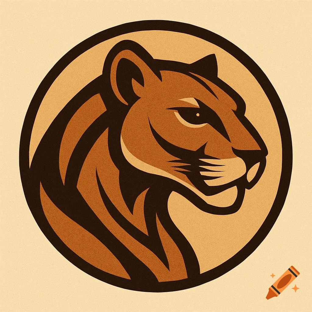 A stylized cougar head in a circular logo, featuring bold lines and earthy brown tones with a rustic texture.