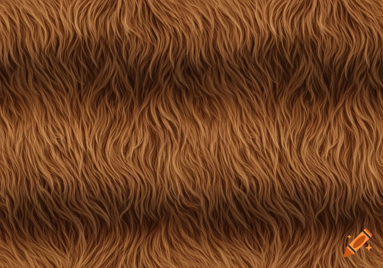 Seamless pattern of wavy, light and dark brown Highland cow fur texture.
