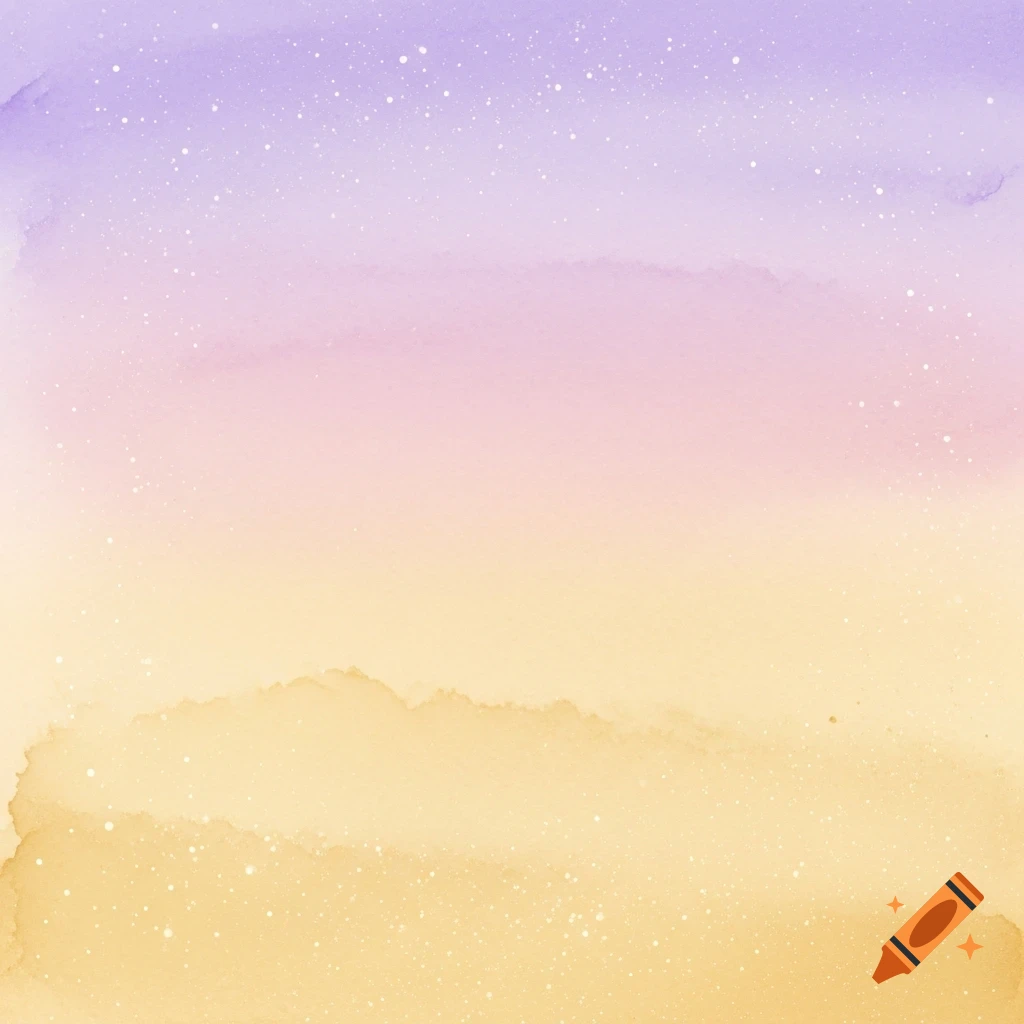 Soft watercolor gradient background with pastel purple fading into pink and gold, sprinkled with tiny white particles.