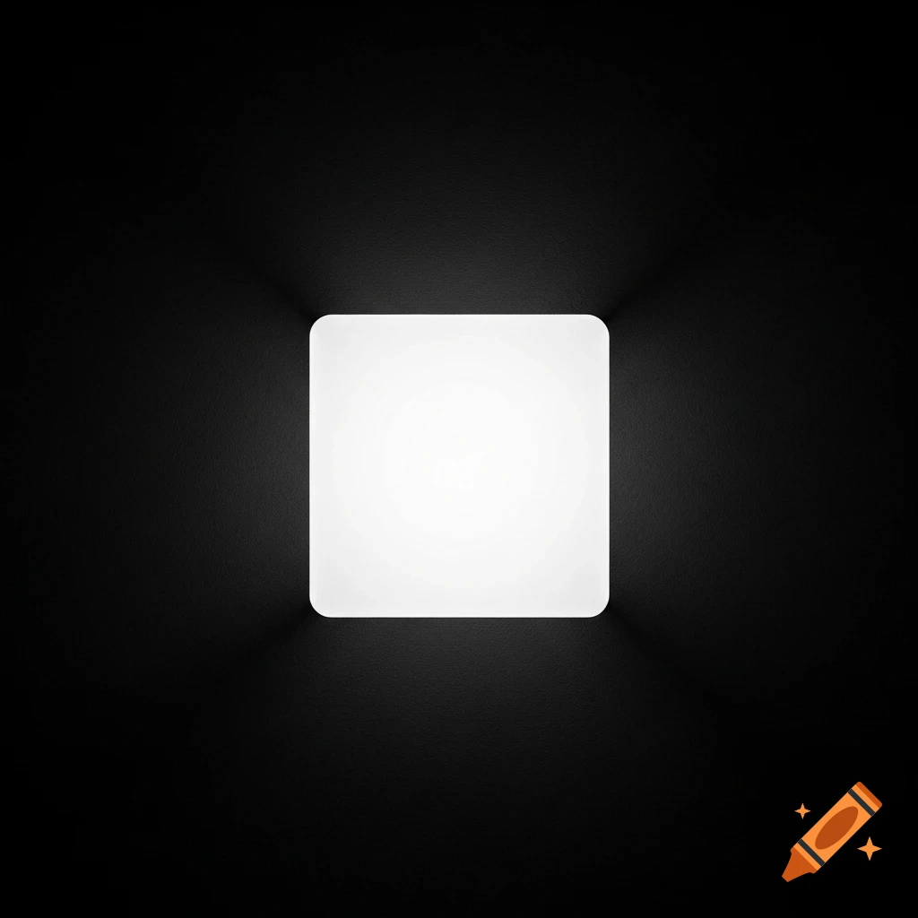A minimalist abstract image of a softly glowing white square on a dark textured background.