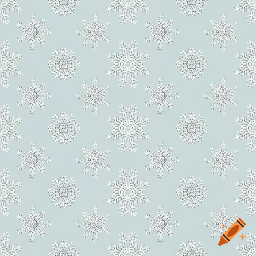 Seamless pattern background with tiny silver metallic snowflakes on a light blue background.