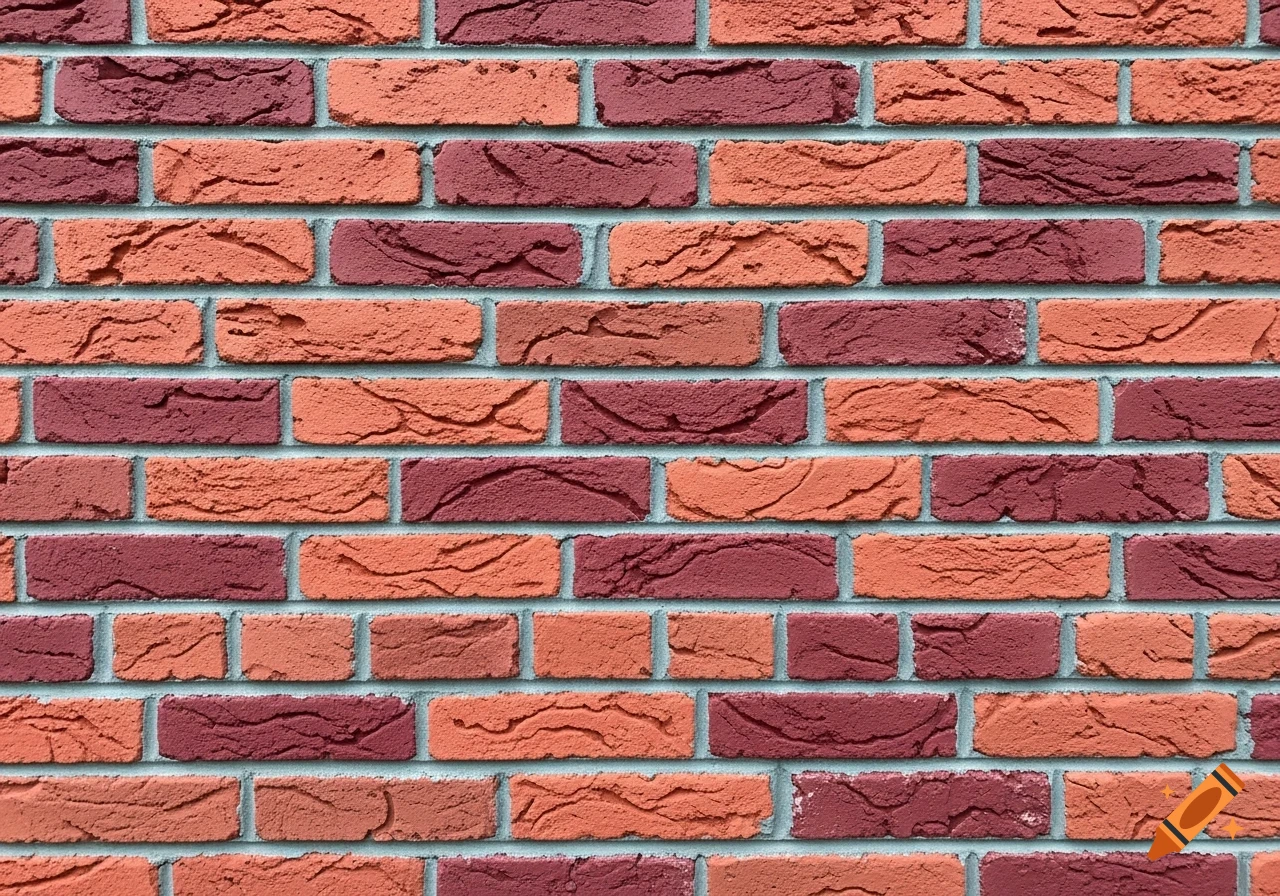Close-up of a textured brick wall with red and reddish-purple bricks and light gray mortar.