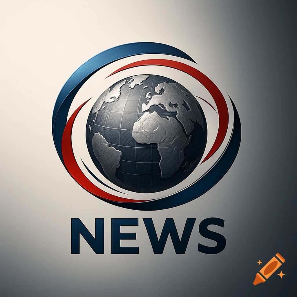 Stylized news logo featuring a metallic globe encircled by red and blue swooshes, with 'NEWS' text below.