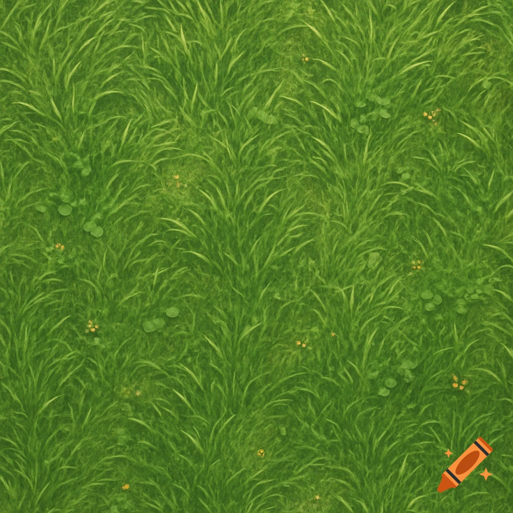 Top-down view of a seamless green grass texture with a slightly illustrative style.