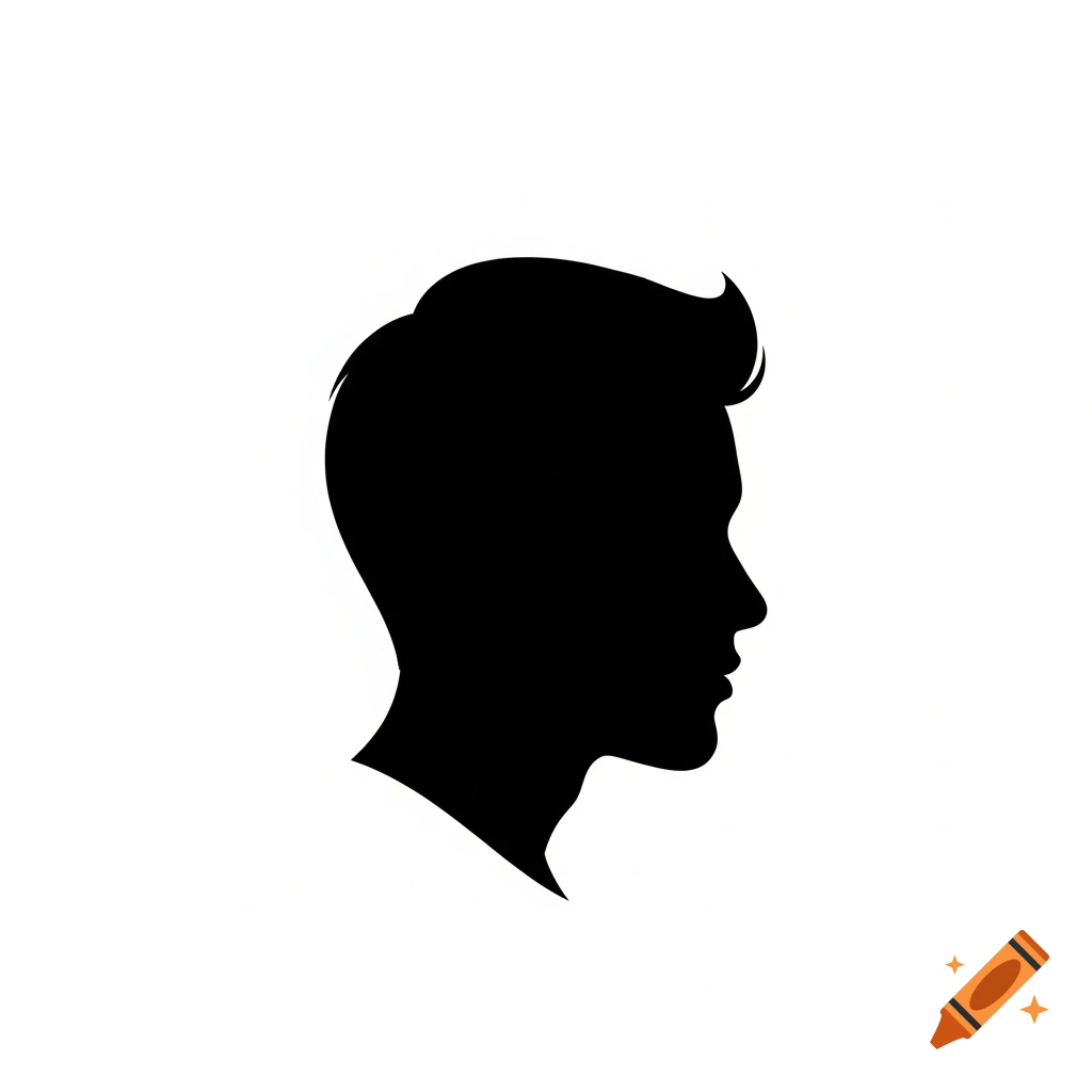 A black silhouette of a man's head and neck in profile against a white background.