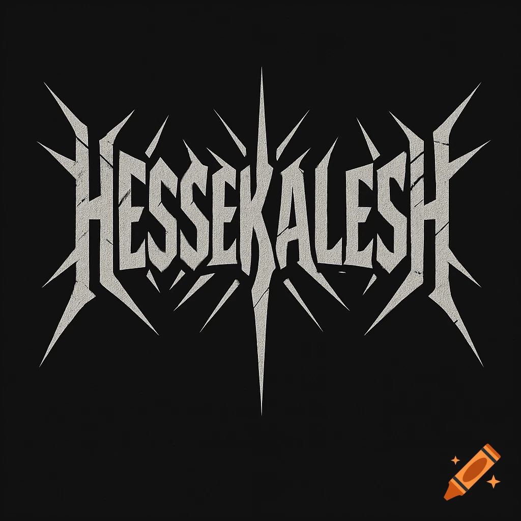 Heavy metal band logo for "HESSEKALESH" in a spiky, textured white font on a black background.