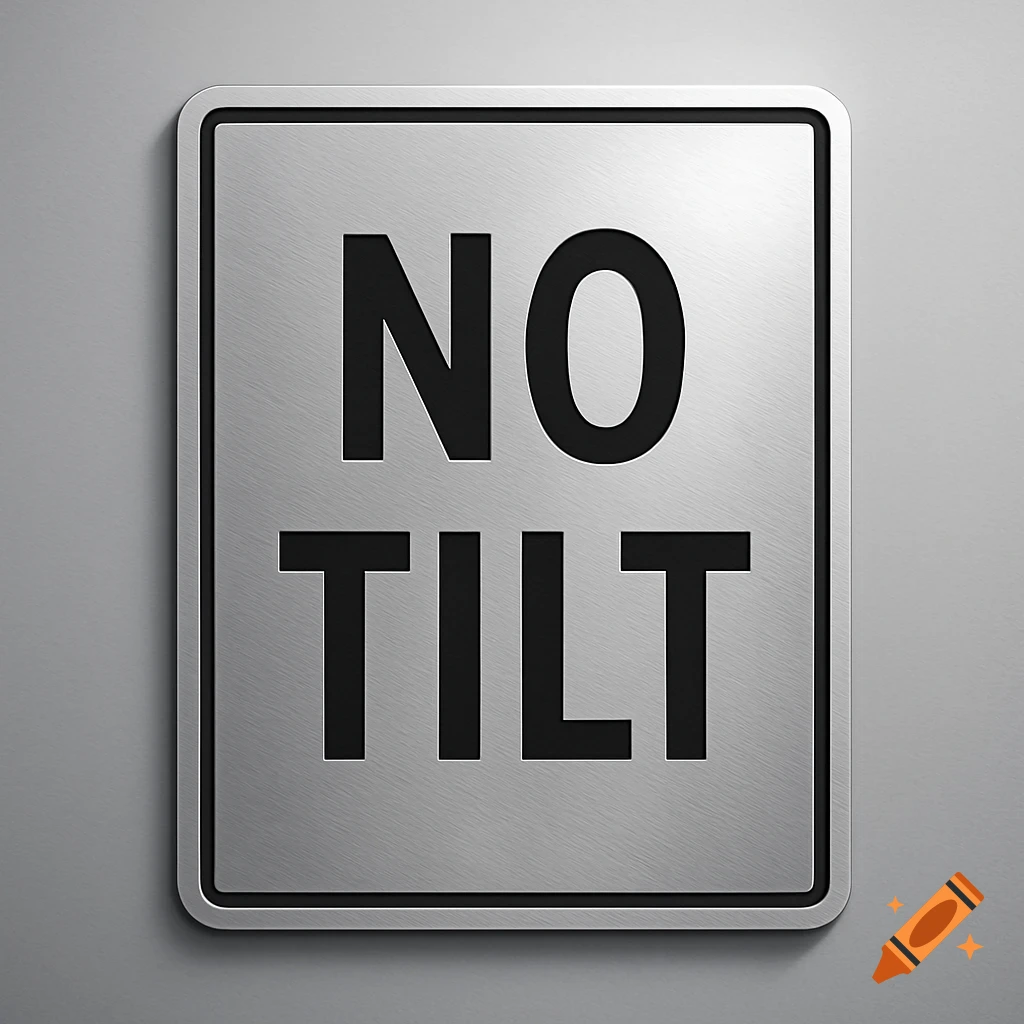 A silver brushed metal sign with the text 'NO TILT' in black capital letters.