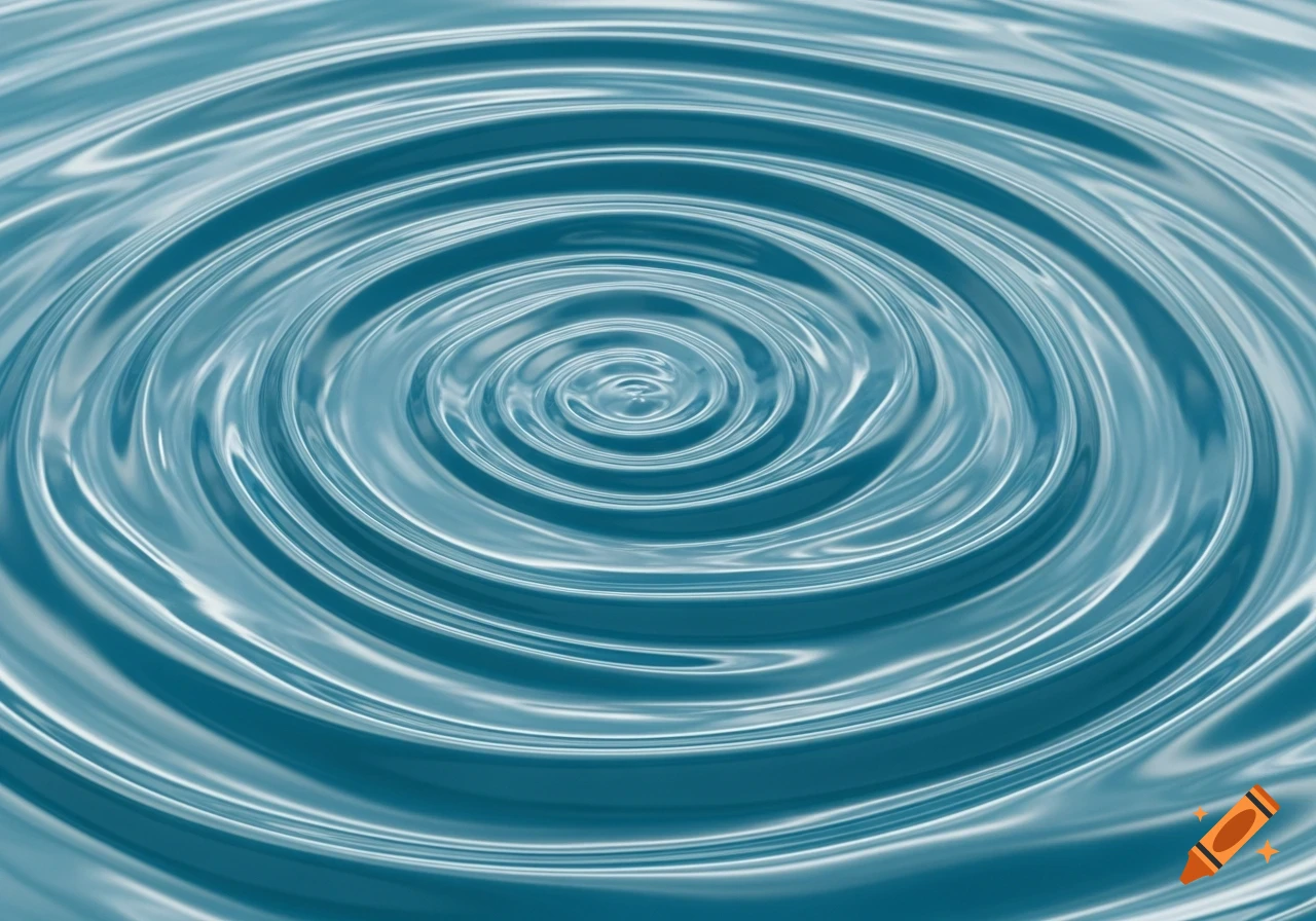 Close-up of concentric ripples on a calm, blue-green water surface.